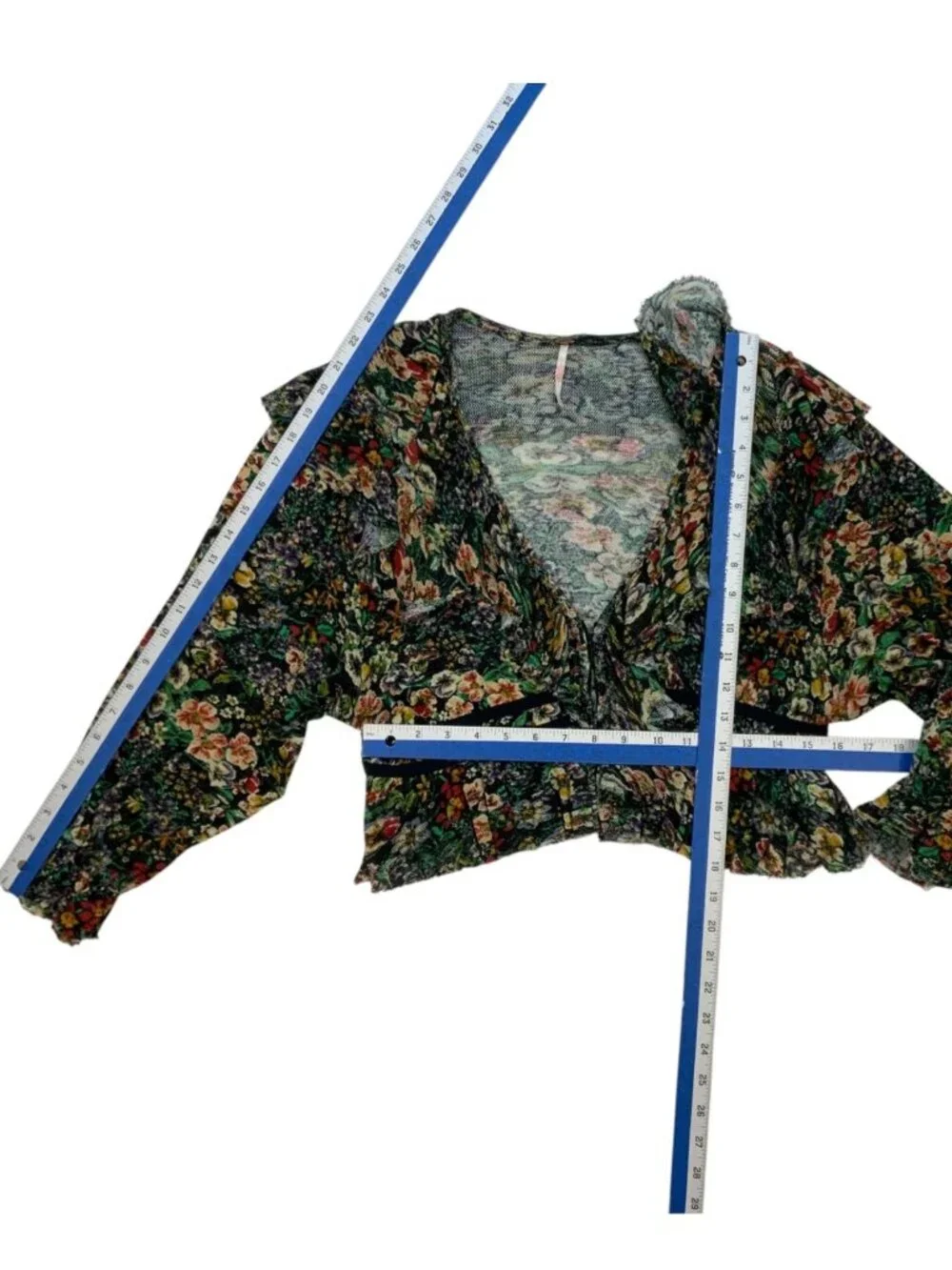 Free People Rudi Ruffle Top Blouse M Night Garden Floral Cropped